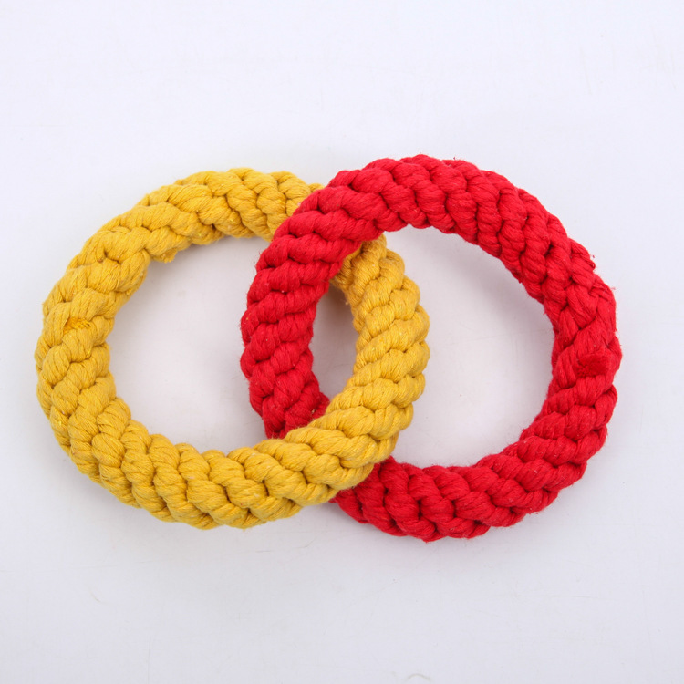 New dog bite ring Dog pull ring cotton rope woven tug-of-war ring bite resistant dog toy double loop