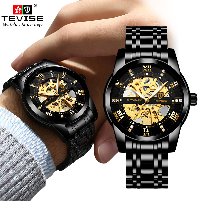 特威斯品牌手表男士陀飞轮抖音爆款时尚机械手表镂空欧美钢带腕表图