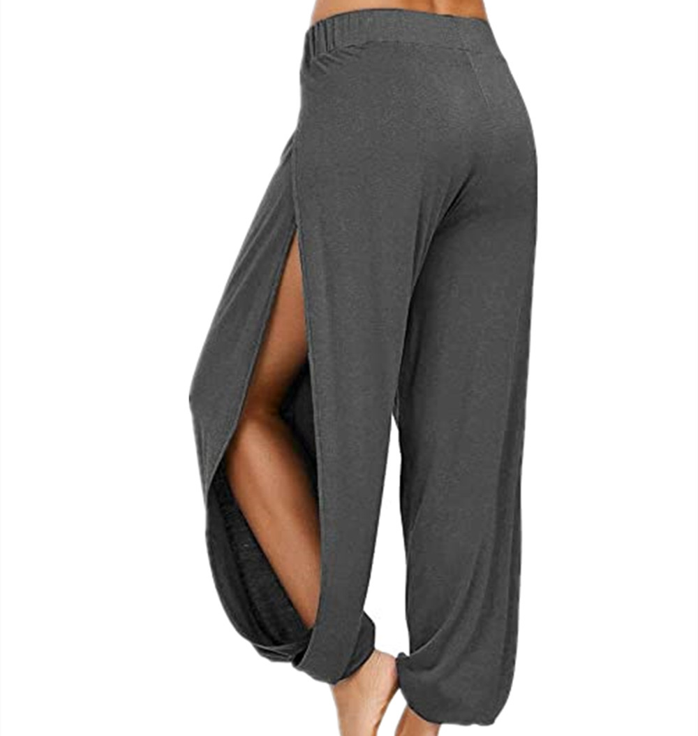 2021跨境亚马逊wisheBay新款欧美女式高开叉嬉皮哈伦裤瑜伽裤详情图4