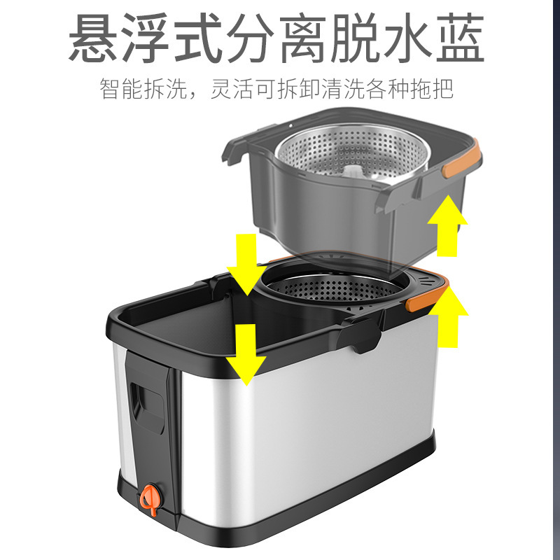 Dual-drive hand-washing mop bucket, thickened pulley, labor-saving and water-saving, stainless steel metal basket, rotating mop and mop bucket details Picture