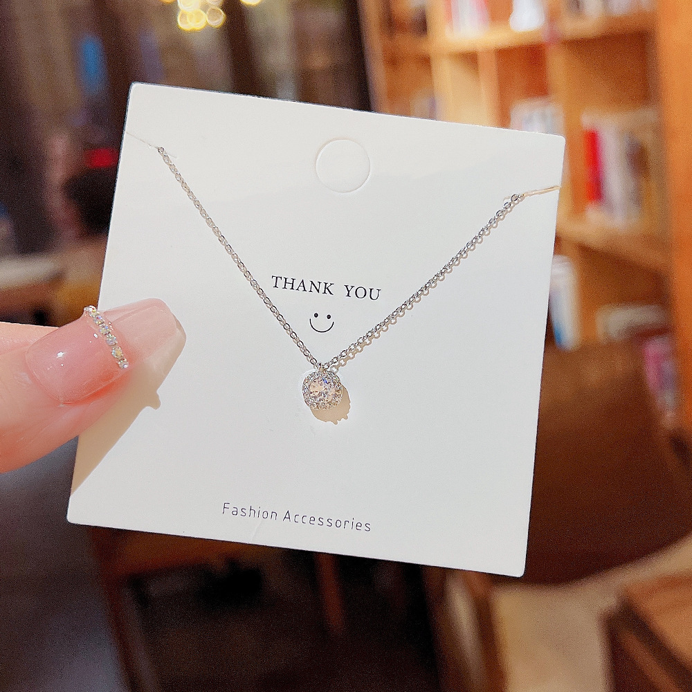 Sweet Lady Micro-Studded Zirconium Square Necklace Women's Simple Pendant Fashion Light Luxury Titanium Steel Clavicle Chain Wholesale details Picture