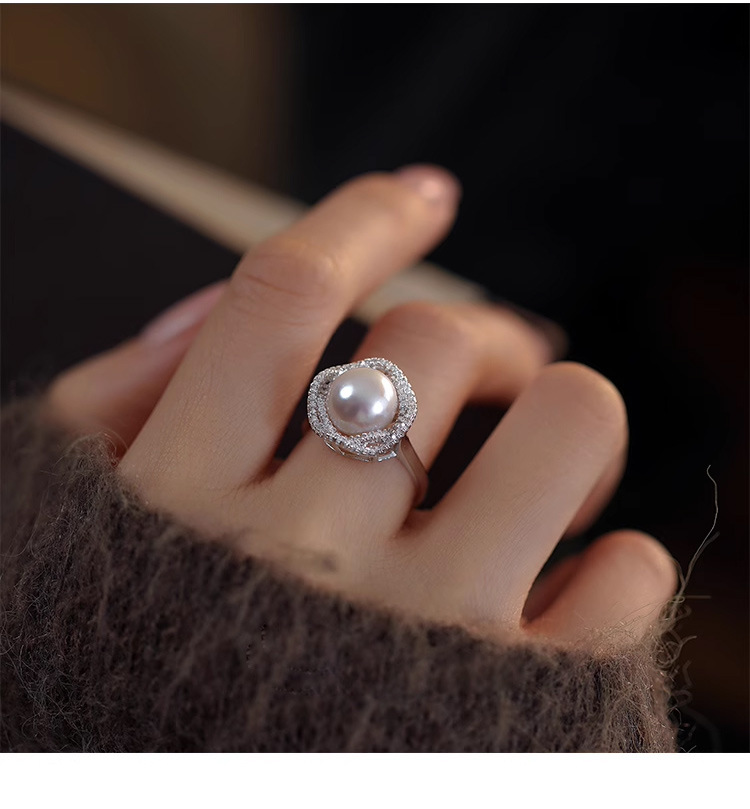 玫瑰花天然淡水珍珠戒指轻奢高级感新中式小众开口手饰品指环批发详情6