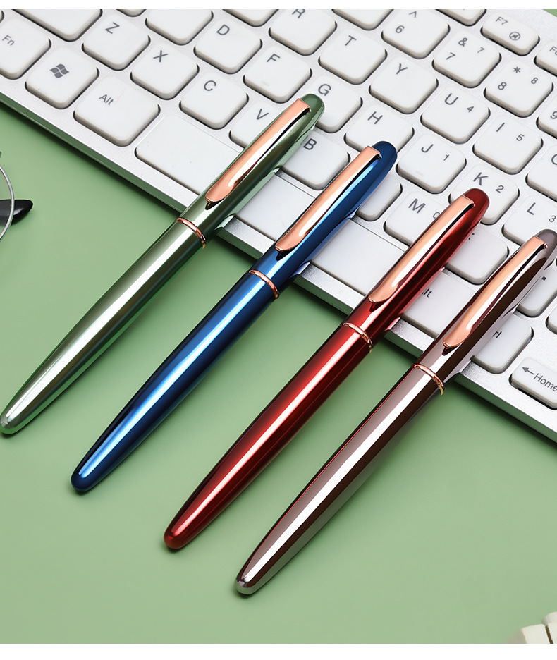 Wholesale of metal fountain pens in stock, student calligraphy practice, dark-tipped metal fountain pens, ink-absorbing and ink-drawing fountain pens, engraved logos, business pic 17