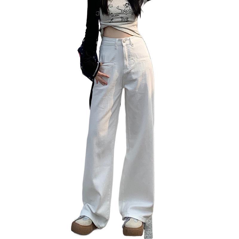 La Chapelle white wide-leg jeans for women's Spring and Autumn 2024 new high-waisted loose straight-leg drape floor-length pants Item Picture