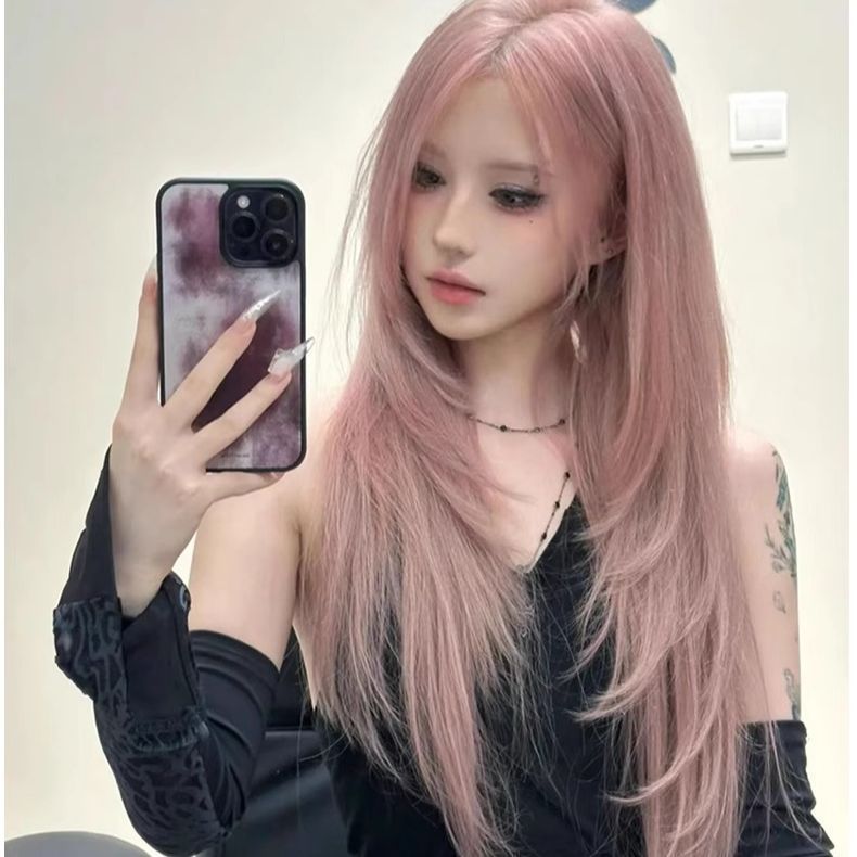 假发女全头套长直发y2k辣妹lolita甜酷cos中分高层次粉色假发 details Picture