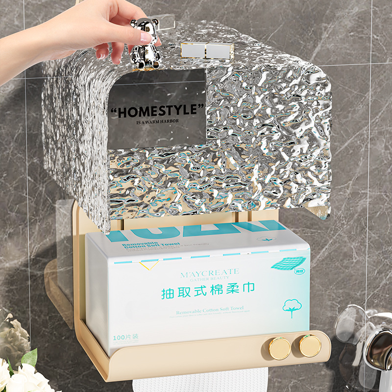 Light Luxury Glacier Print Bear Tissue Box Multi-Functional Wall-Mounted Household Cardboard Box High Appearance Level No Punching Large Capacity Application Scenario