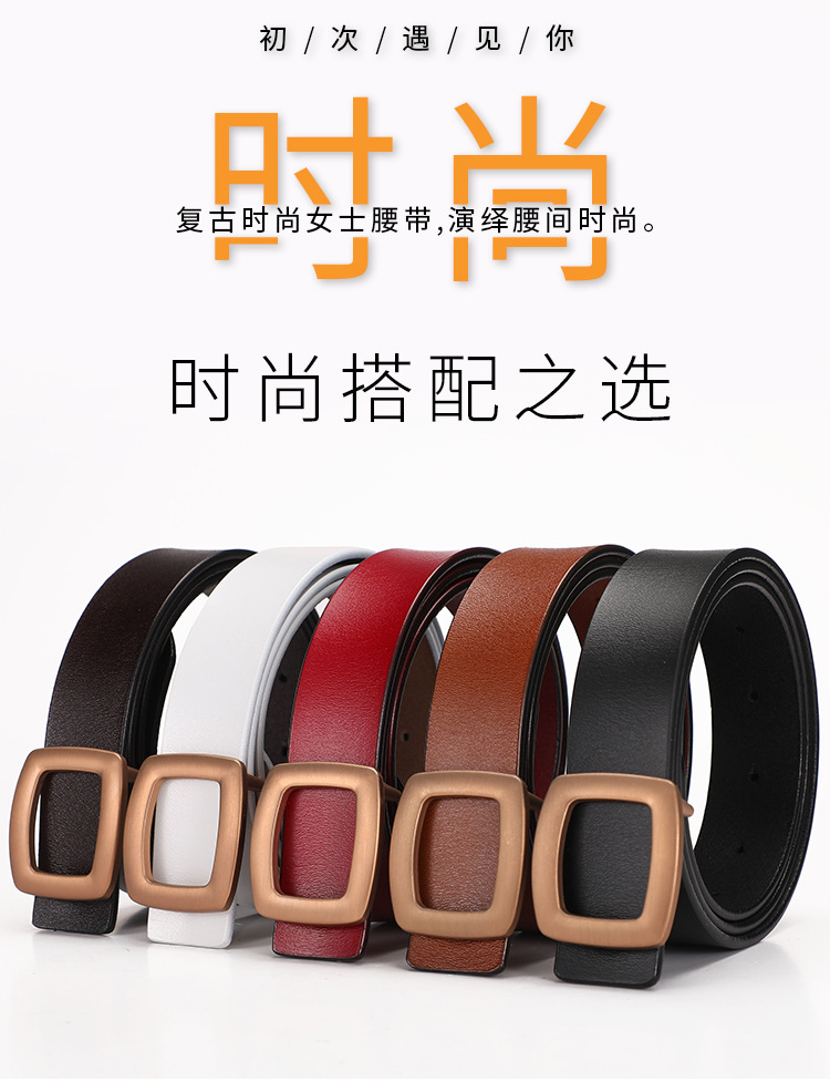 Wholesale genuine leather belt for women, cowhide belt, the same style as the popular online dress, wide belt, metal buckle, wide waist seal pic 11