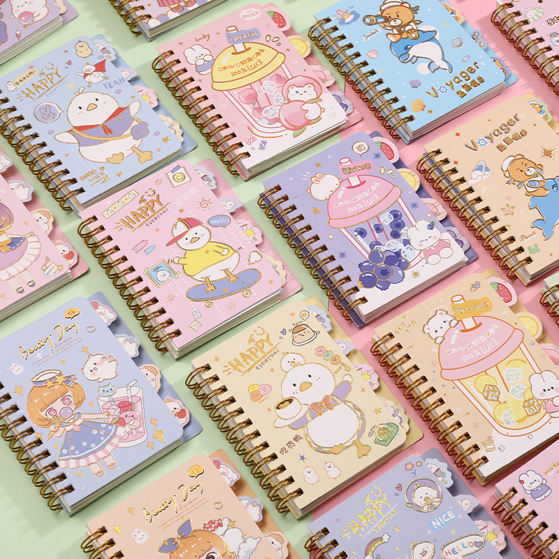 Thousand Yu Culture Simple Small Cartoon Cute Loose-Leaf Flip Over Work Study Notepad Record Book Pocket Small Book