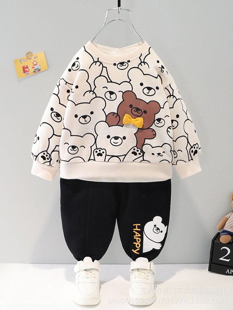 Autumn and winter new children's hoodie sets are available at street stalls for export. Wholesale of two-piece Korean version round-neck hoodies for boys and girls Specification image