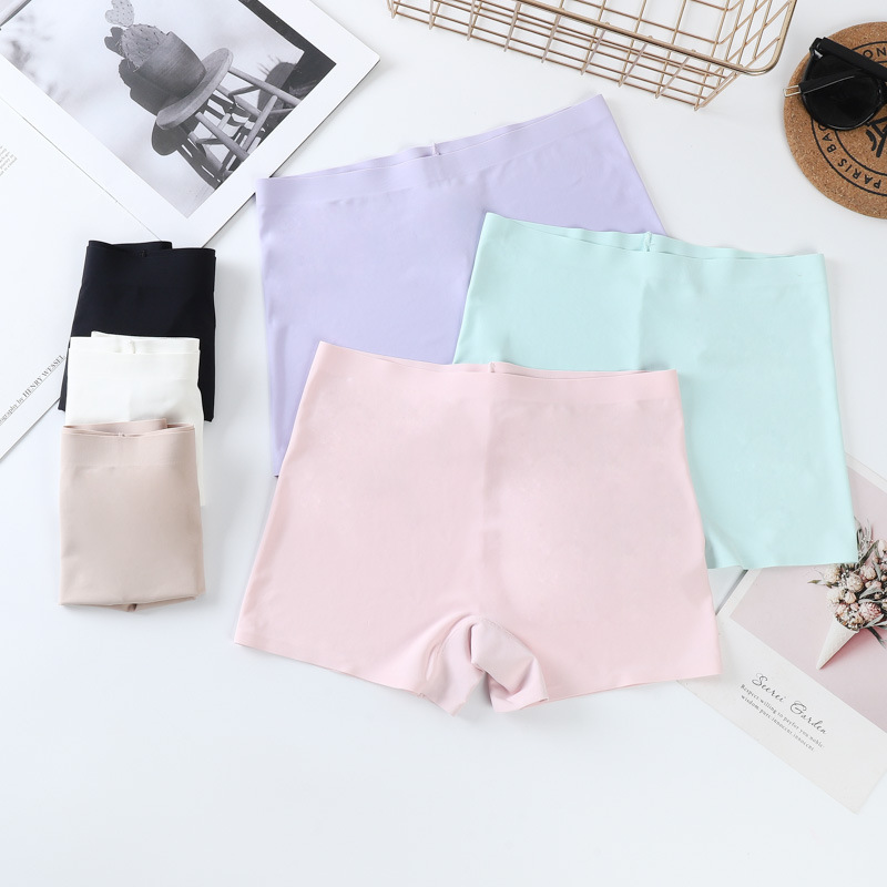 无痕冰丝一片式中腰纯色棉裆透气大码女士平角内裤女平角安全裤