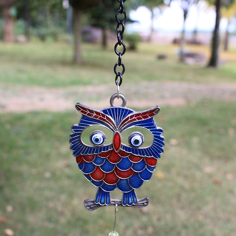 Crystal Wind Chimes Hanging Door Ornaments Creative Metal Owl Pendant Garden Patio Crystal Ball Decorative Gift Cross-Border Specification drawing