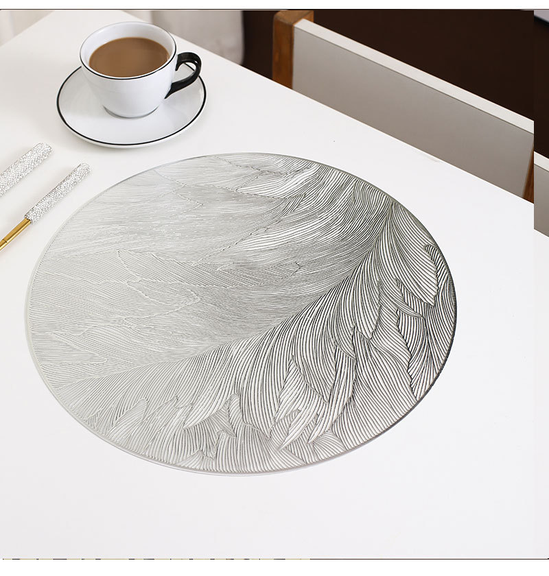 跨境热销羽毛餐垫防水防油PVC烫金花瓶垫高级感轻奢可水洗隔热垫详情5