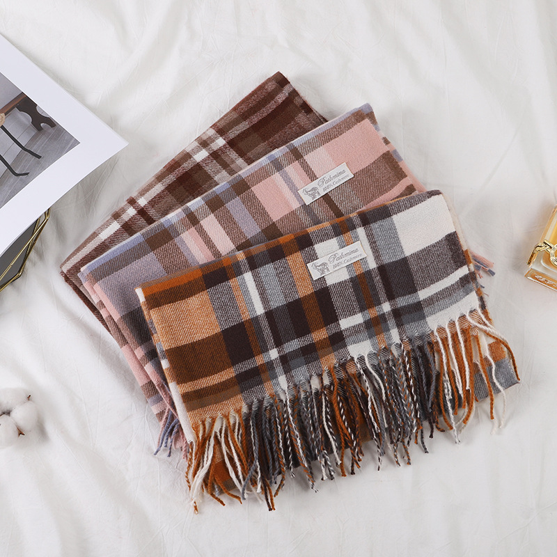 Classic British Plaid Scarf For Women Autumn-Winter Vintage Fashion Thickened Warm Shawl Korean Version Of The Tassel Bib
