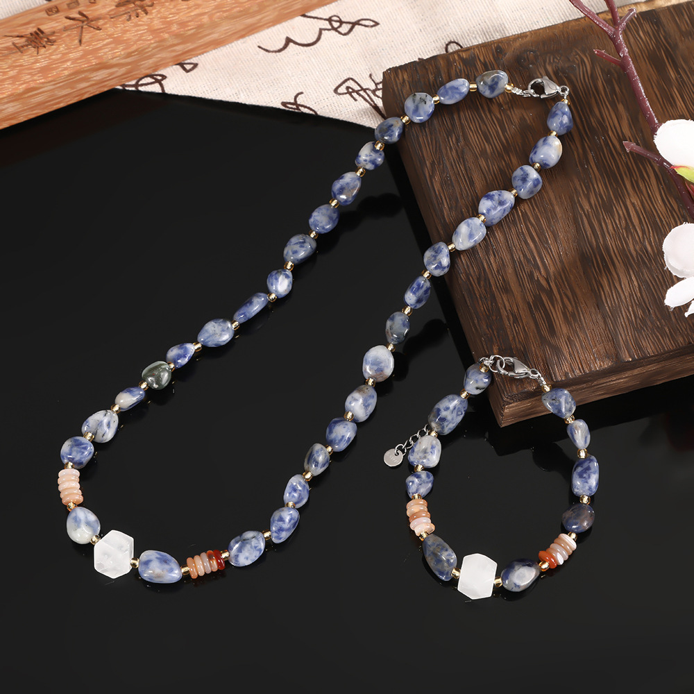 Piedra natural mar azul collar de moda nueva mano de las mujeres collar de joyería de cianita fábrica venta directa al por mayor pulsera details Picture