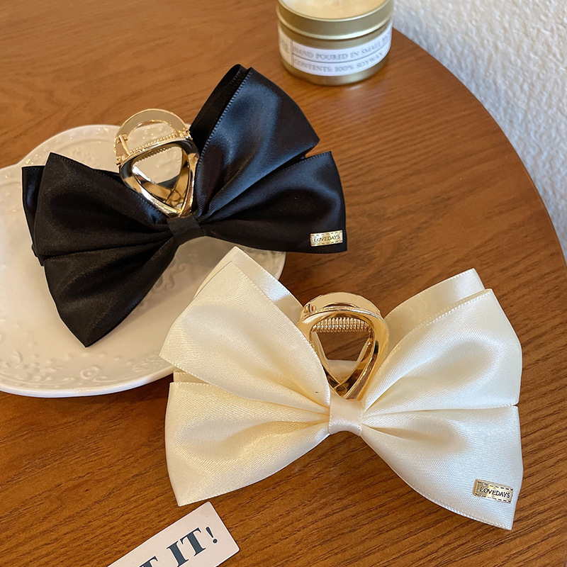 Korean Double-Sided Bow Grab Clip Temperament Black Hair Clip Advanced Touch Shark Clip Fall/Winter Hair Clip Headpiece Clip