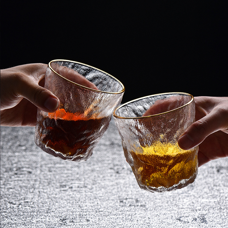 北欧ins风简约冰川纹玻璃杯餐厅果汁杯子啤酒杯树皮杯代发