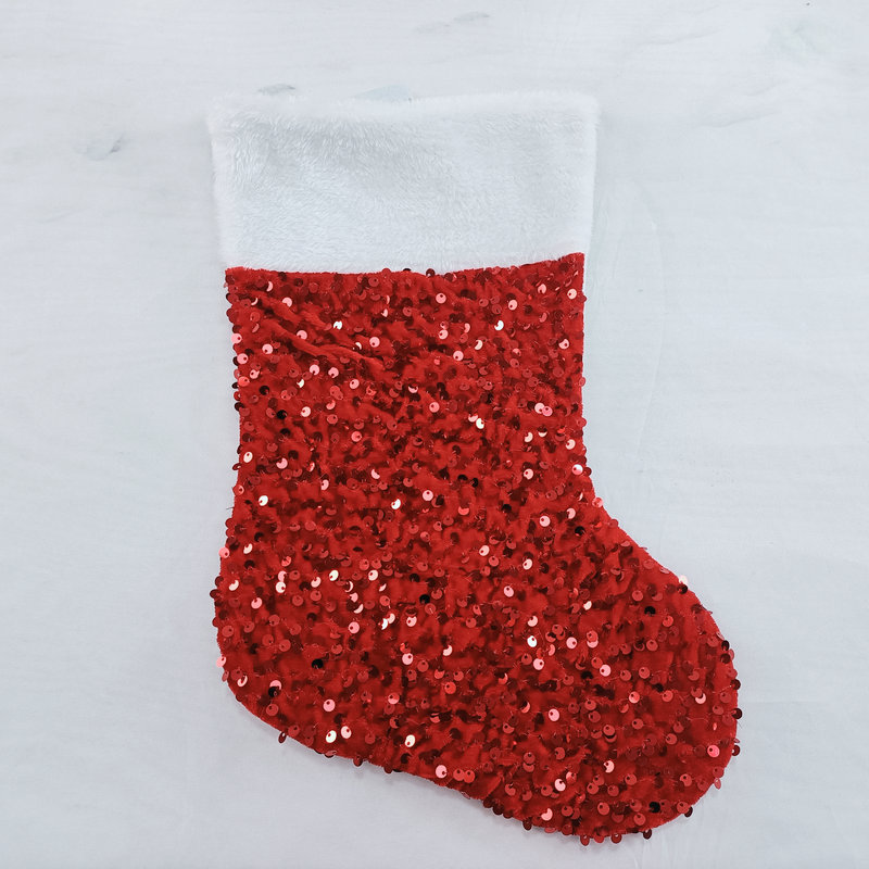 Cheung Chau Christmas Cross-Border New Sequin Christmas Socks Christmas Decorations Red Green Grey Beads Christmas Gift Bag Wholesale Christmas Socks details Picture
