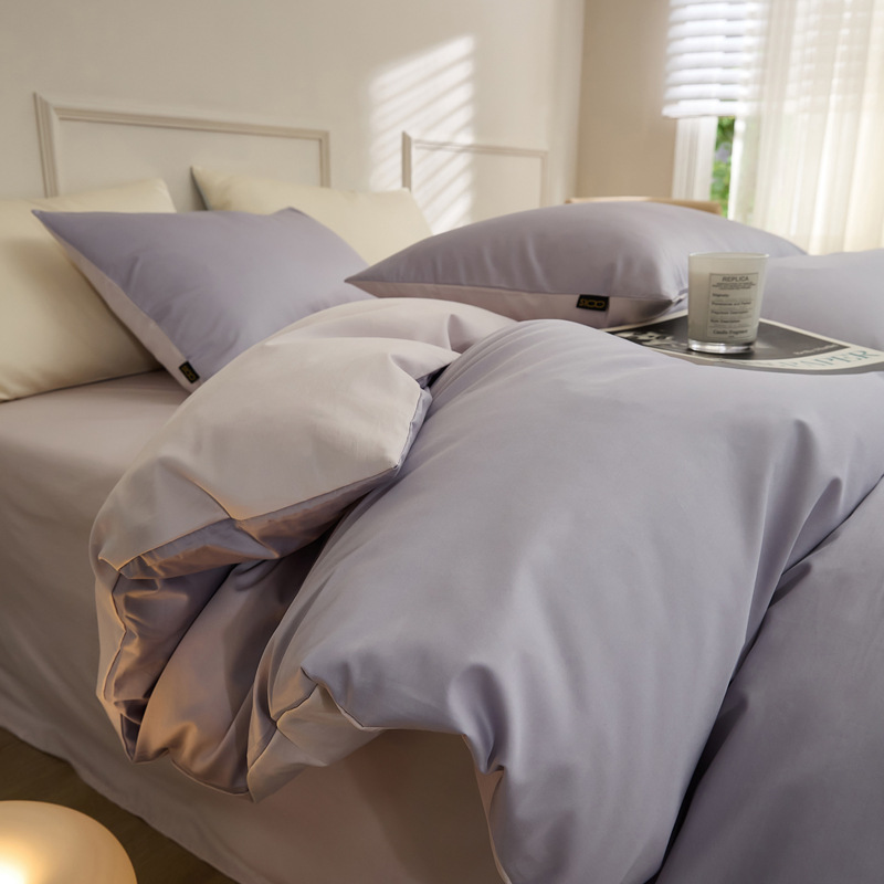 Class A 100-piece simple long-staple cotton brocade four-piece bed set, Xiaohongshu bestseller, dormitory all-cotton quilt cover and bed sheet wholesale details Picture