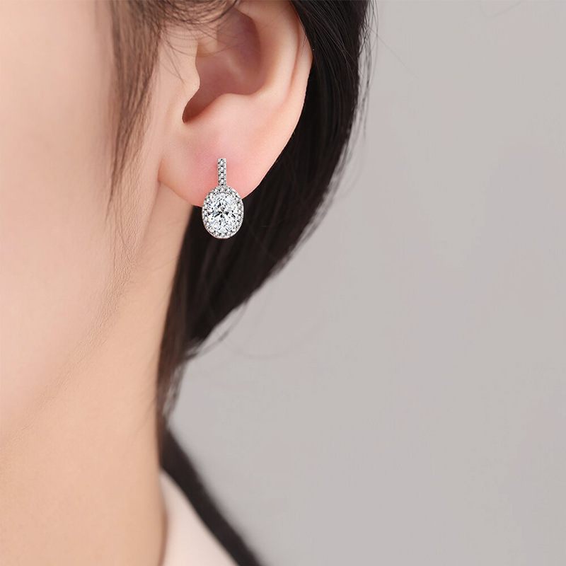Amazon European and American light luxury high-end oval earrings, ins trendy ear buckles, zircon micro-inlaid elegant earrings wholesale Application Scenario