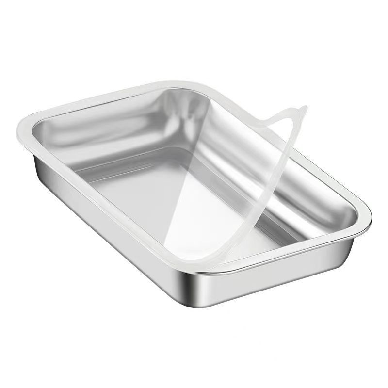 304 Stainless Steel Square Tray With Cover Tray Dish Plate Dish Barbecue Plate Rectangular Plate Crisper Box Storage Item Picture