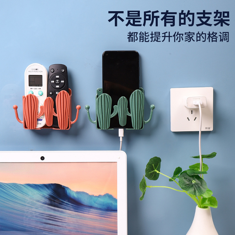 Cactus wall-mounted mobile phone, TV, air conditioner remote control, wall storage box, no-hole storage rack, bathroom hook details Picture