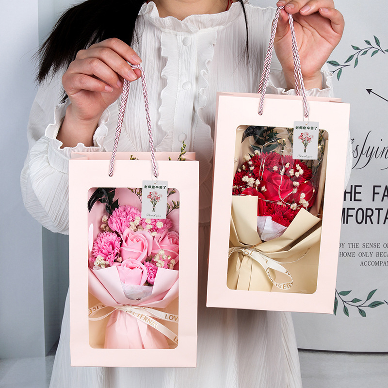 Valentine's Day gift: Everlasting asters dried flower bouquet with 7 flowers, carnation rose soap flower gift box. Teachers' Day gift details Picture