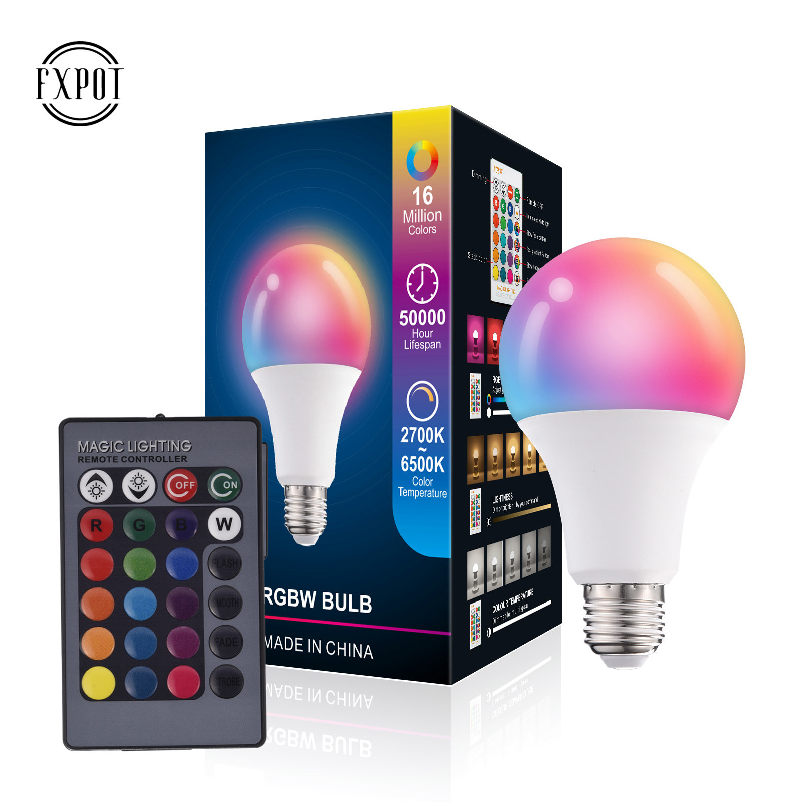 Color-Changing Remote Control Bulb With Memory Led Colorful Rgb Bulb Color Bulb A60 Plastic-Coated Aluminum Constant Current A19 details Picture