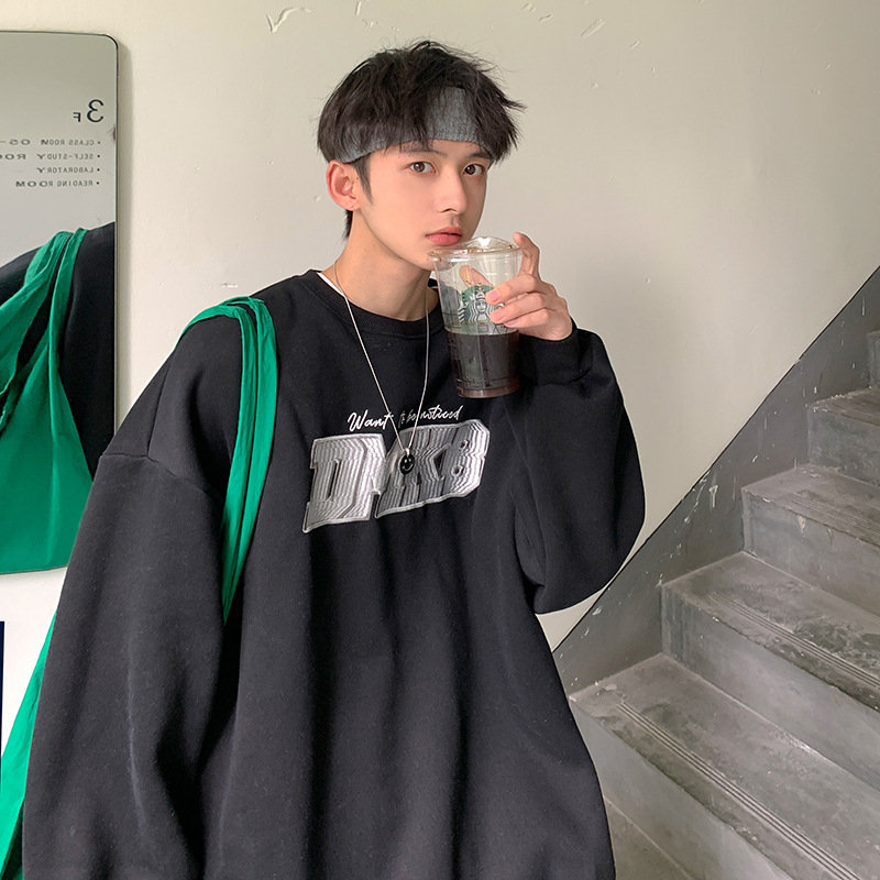 Orange letter-printed hoodie for men's spring and autumn wear, loose, trendy and casual, ins Hong Kong-style hoodless jacket, American high street style details Picture