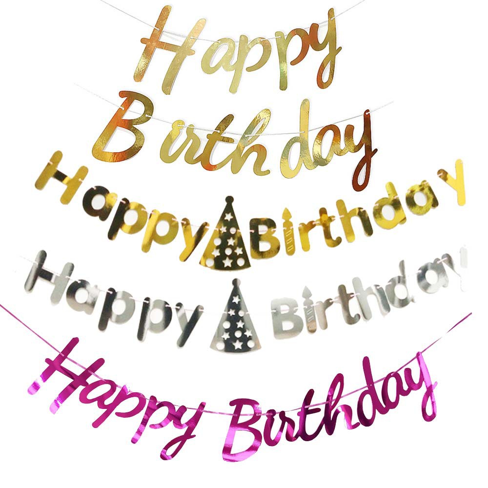 Happy Birthday生日帽连体烫金拉条宝宝周岁生日布置横幅批发定制