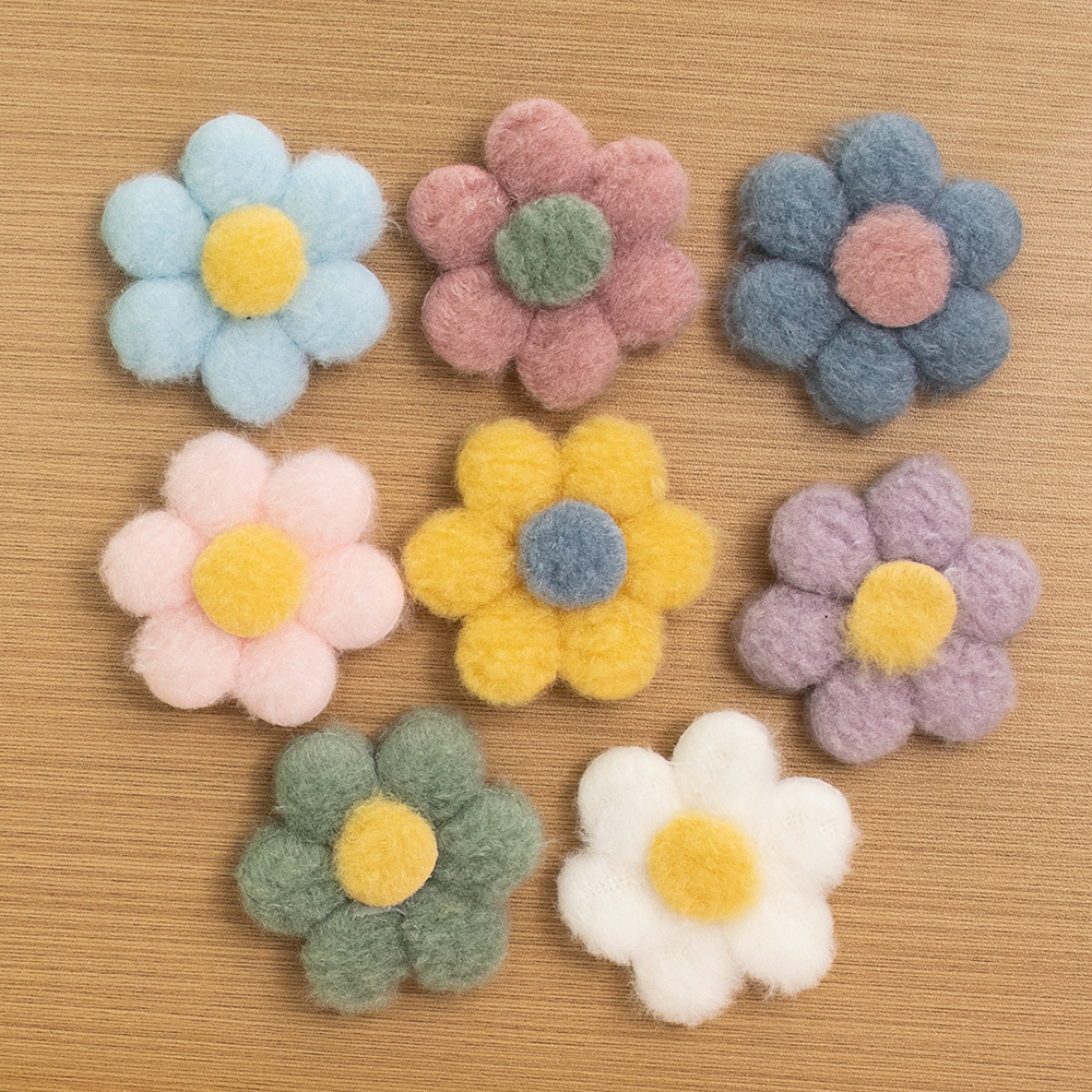 Plush small flower brooch material, macaron-colored imitation cashmere flower pin, clothing accessory, bag, headwear accessory full figure
