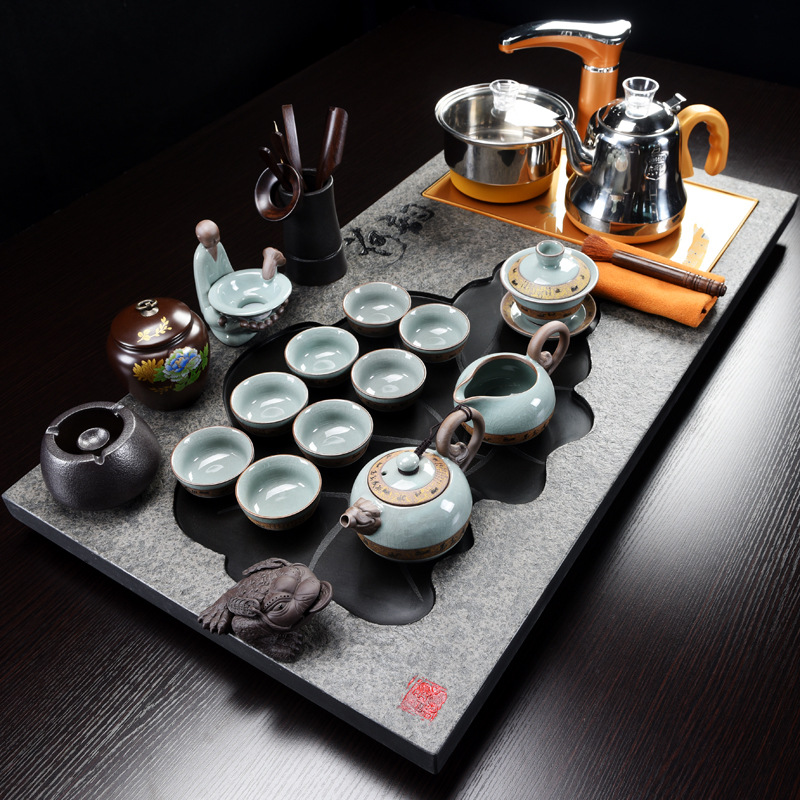 乌金石茶盘家用功夫茶茶具套装一体全自动紫砂泡茶台图