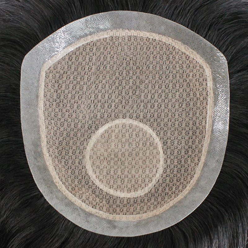 Biological scalp men's wig replacement block manufacturer wholesale light, breathable, needle-inserted, fully hand-woven real human hair wig pieces