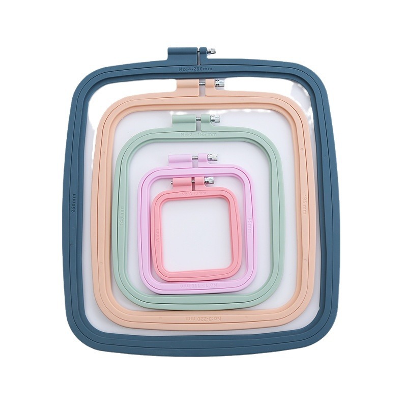 Embroidery machine accessories: Middle adjustable flower stand, round embroidery frame, embroidery stretch, candy-colored ABS plastic square embroidery ring Item Picture