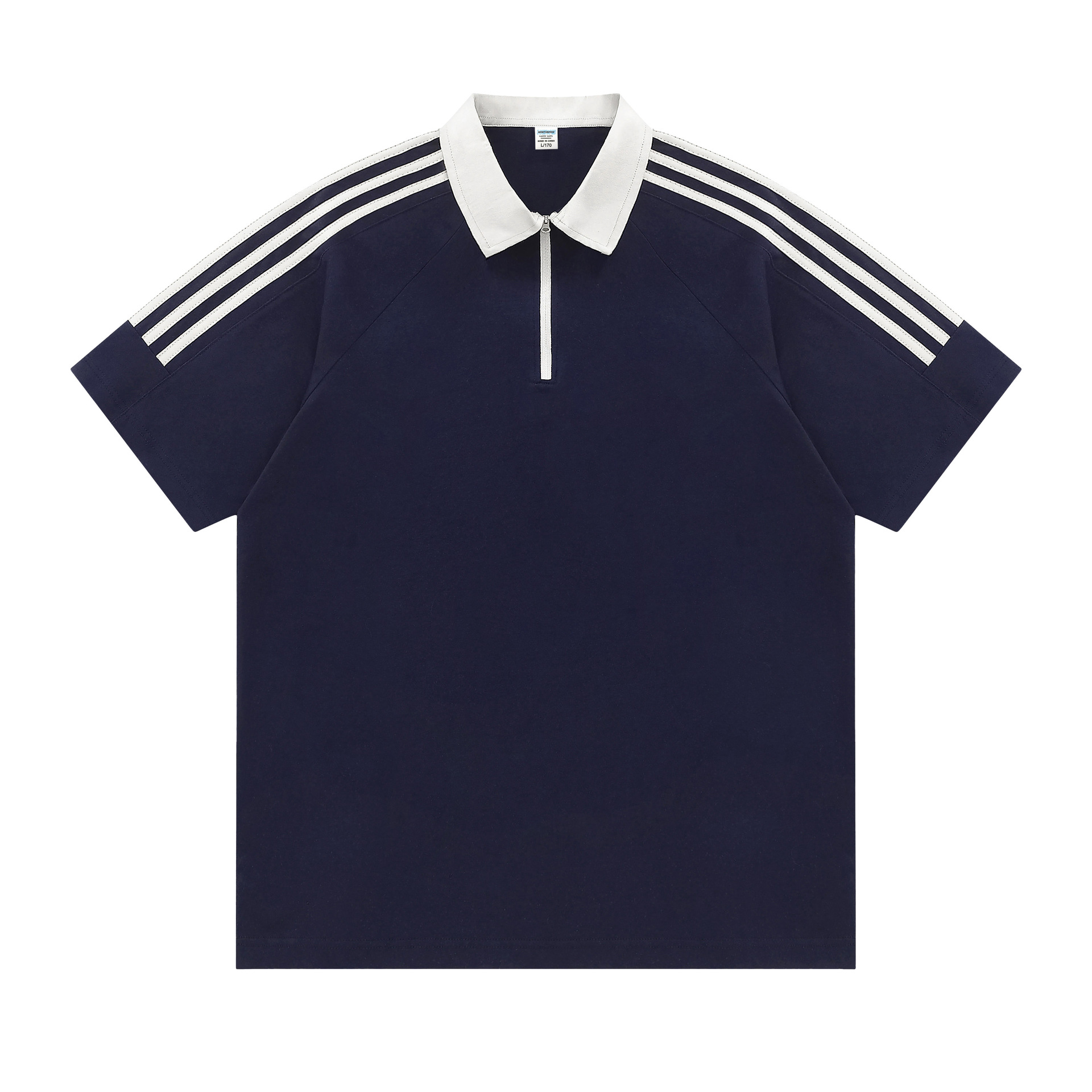 Wholesale of 200g trendy pure cotton summer short-sleeved men's college-style top, three-bar zipper shirt, men's polo shirt Item Picture