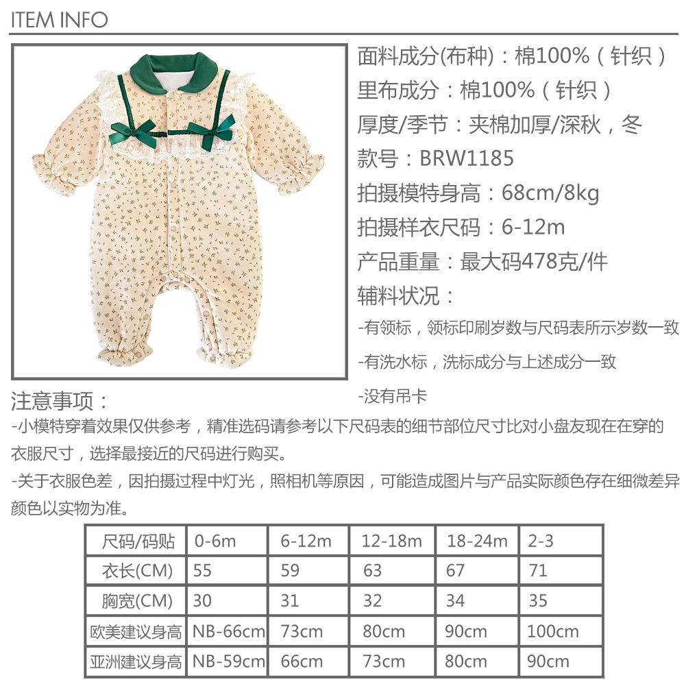 Baby one-piece suit, winter cotton-padded jacket, lace warm outdoor wear for baby girls, Korean version pure cotton thick long crawl for newborns Application Scenario
