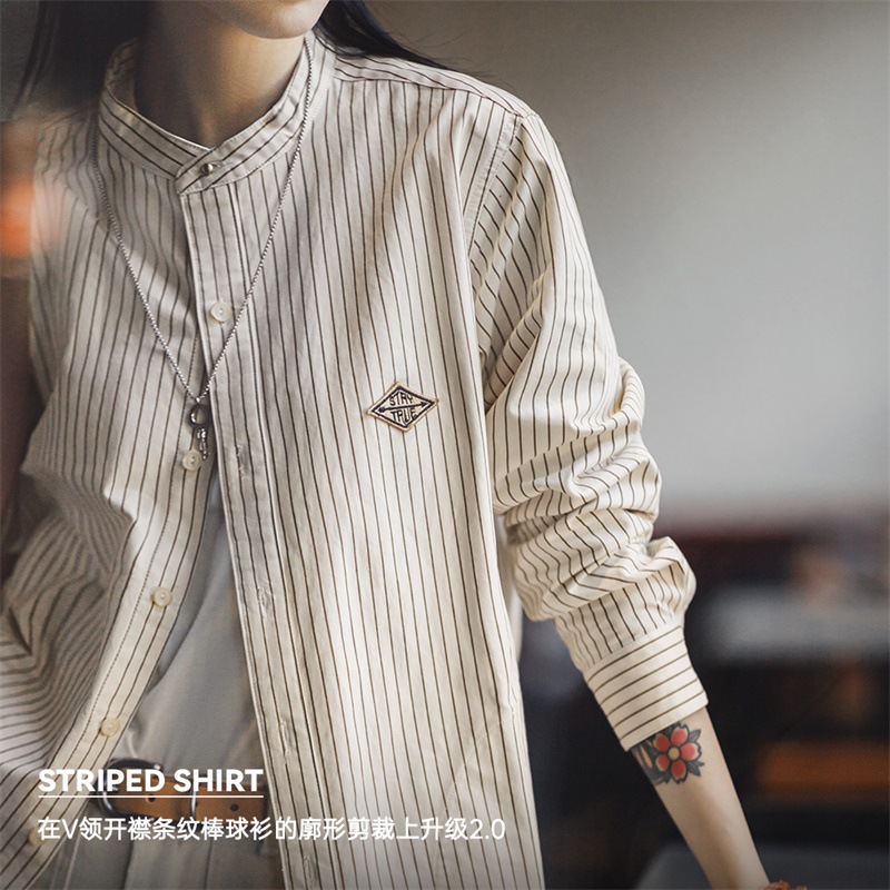 Madden women's French vertical striped shirt for autumn and winter layering, with a design sense of long-sleeved top and coat Specification image