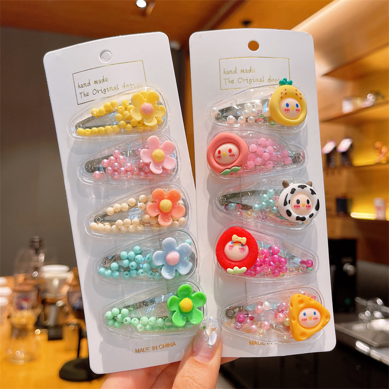Children's Net Red Quicksand Hairpin Cute Baby Bangs Broken Hair Clip Girls Do Not Hurt Hair Headwear Little Girls Hair Accessories Specification drawing