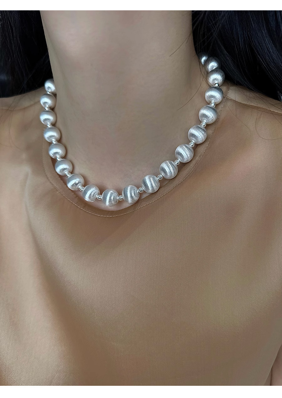 拉丝圆球银色猫眼项链女秋冬百搭高级感轻奢锁骨链小众毛衣链饰品详情7