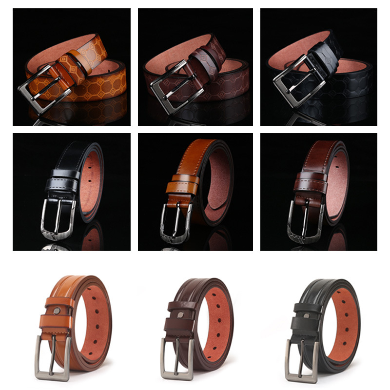 New Europe And The United States Leisure Pin Buckle Waistband Pu Washed Microfiber Belt Men's Belt Stall Wholesale details Picture
