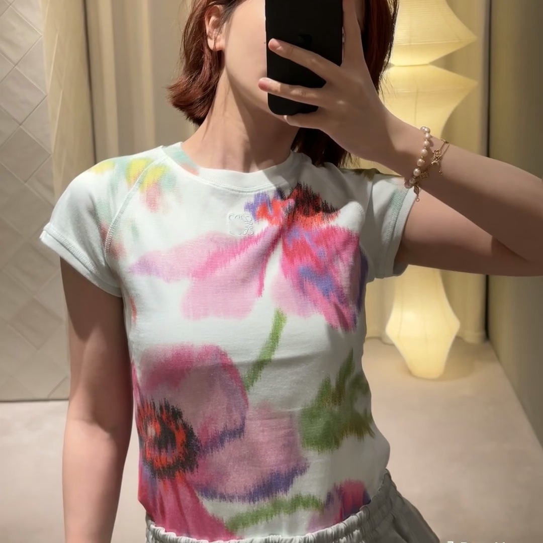 Luo Family Round-neck short-sleeved T-shirt for Women's 2025 Summer New style Totem logo floral active print fashion top
