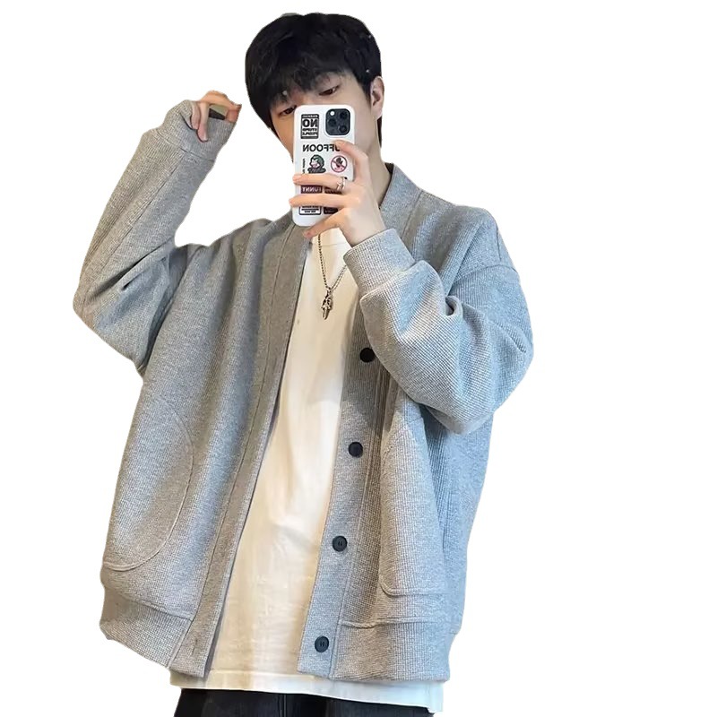 A 400-gram cardigan hoodie for men in autumn and winter, a loose long-sleeved ins trendy brand, a versatile, cool and laid-back jacket Item Picture