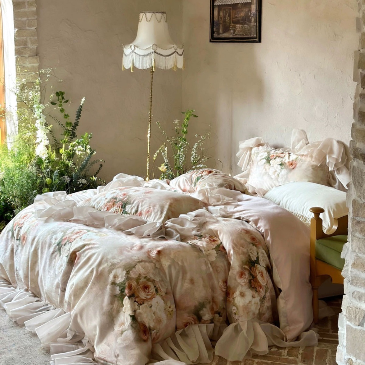 French romantic floral Lyocell cotton four-piece set spring and summer cool retro style printed silky bedding
