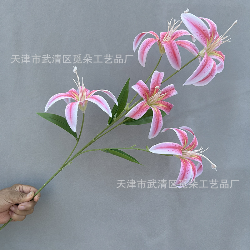 2025年新款5头3d打印花金百合仿真花结婚酒店布景装饰花艺百合花产品图