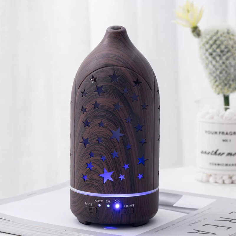 Led Colorful Lighting Wood Grain Rotating Hollowing Aromatreatment Machine Bedroom Humidifier Sprayer Office Exquisite Creative Gifts details Picture