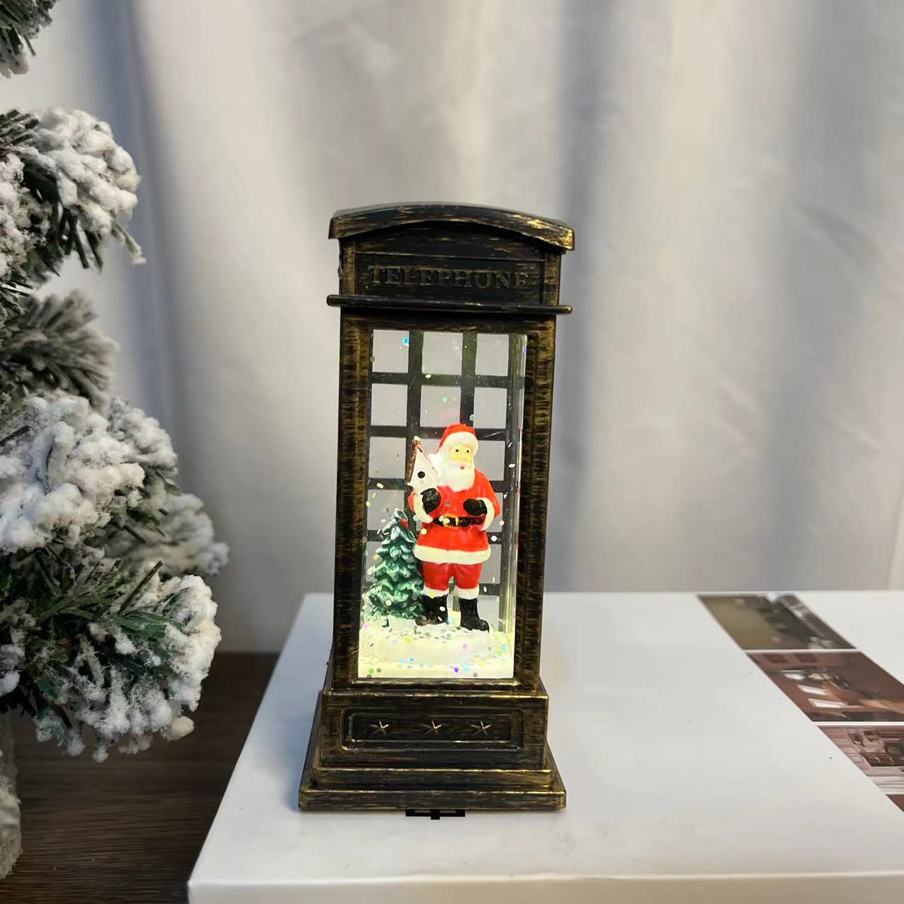 Christmas Wind Light Led European Style Retro Phone Booth Night Light Old Man Snowman Decorated Christmas Flooded Phone Booth Specification drawing