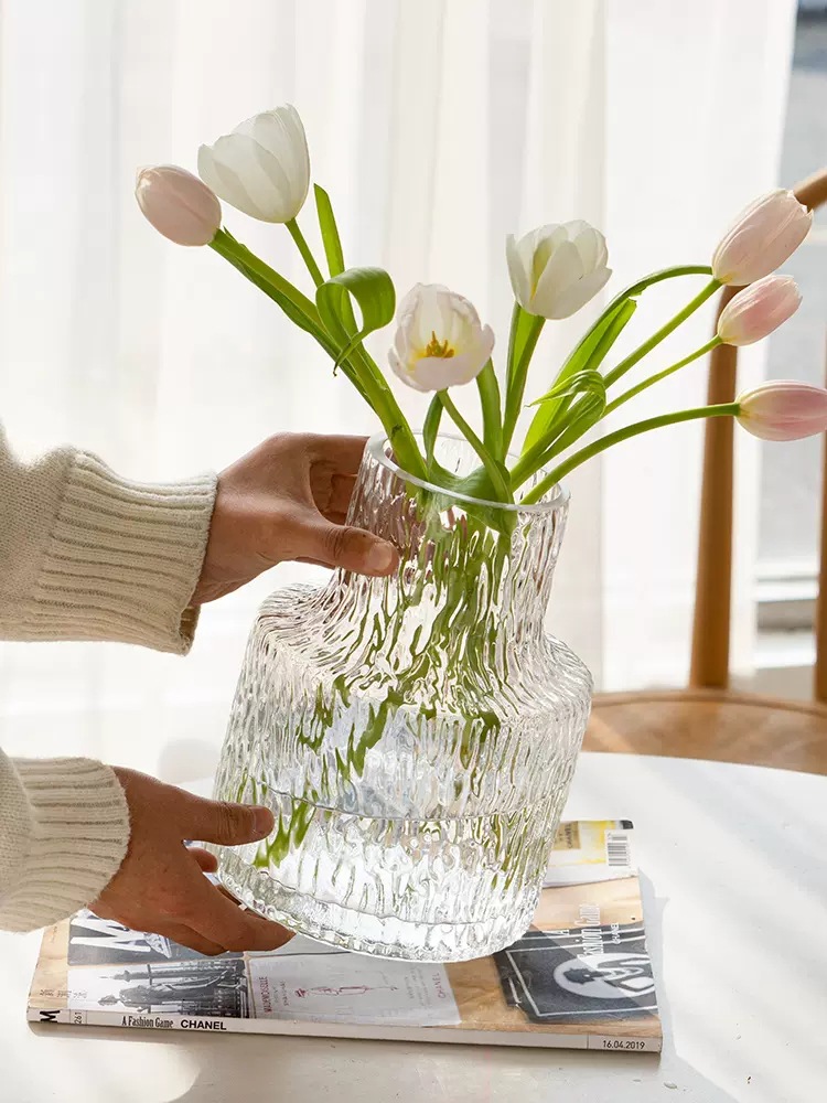 Net Red Ins Flower Arranger Decoration Retro Vase Glass Wholesale Flowers Rich Bamboo Hydroponic Nordic Glass Vase