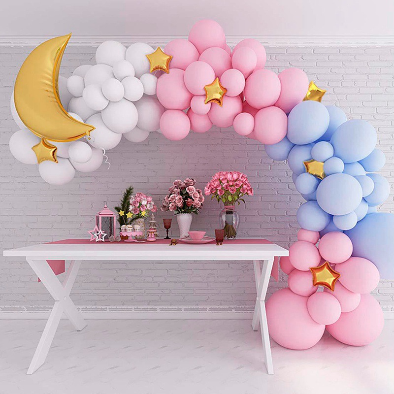 亚马逊跨境 马卡粉蓝气球链套装生日派对用品 大月亮气氛布置用品详情图2