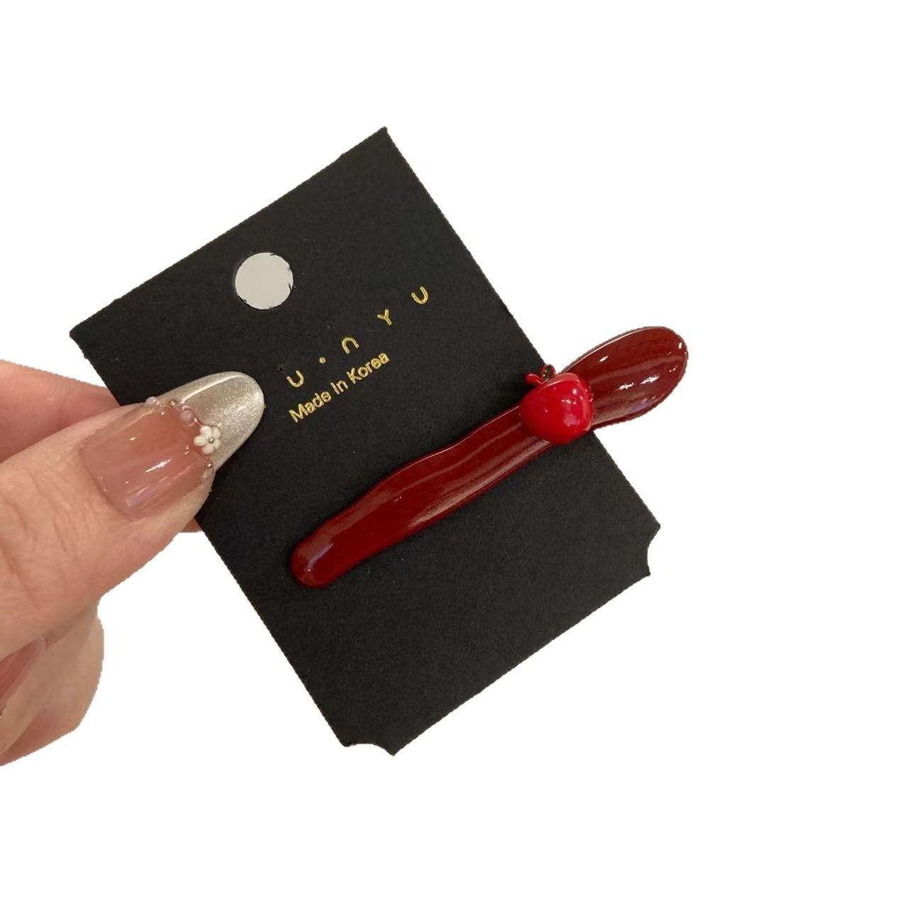 Korean cute little apple bangs hairpin, bangs hairpin, Encore red, high appearance level, side duckbill one-line clip Item Picture