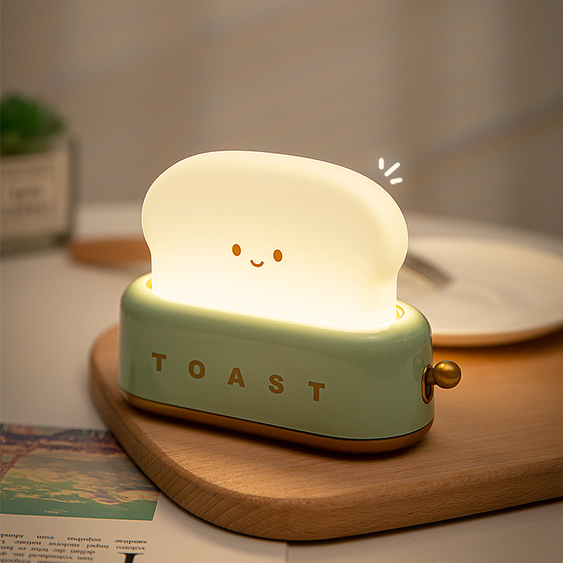 面包机小夜灯创意USB充电调光照明台灯led暖光卧室床头定时伴睡灯图