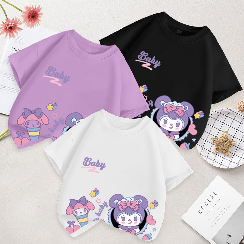 Summer 2024 Sweet Girls' short-sleeved Little princess short-sleeved pure cotton new children's clothing, large children's loose clothes with print Application Scenario